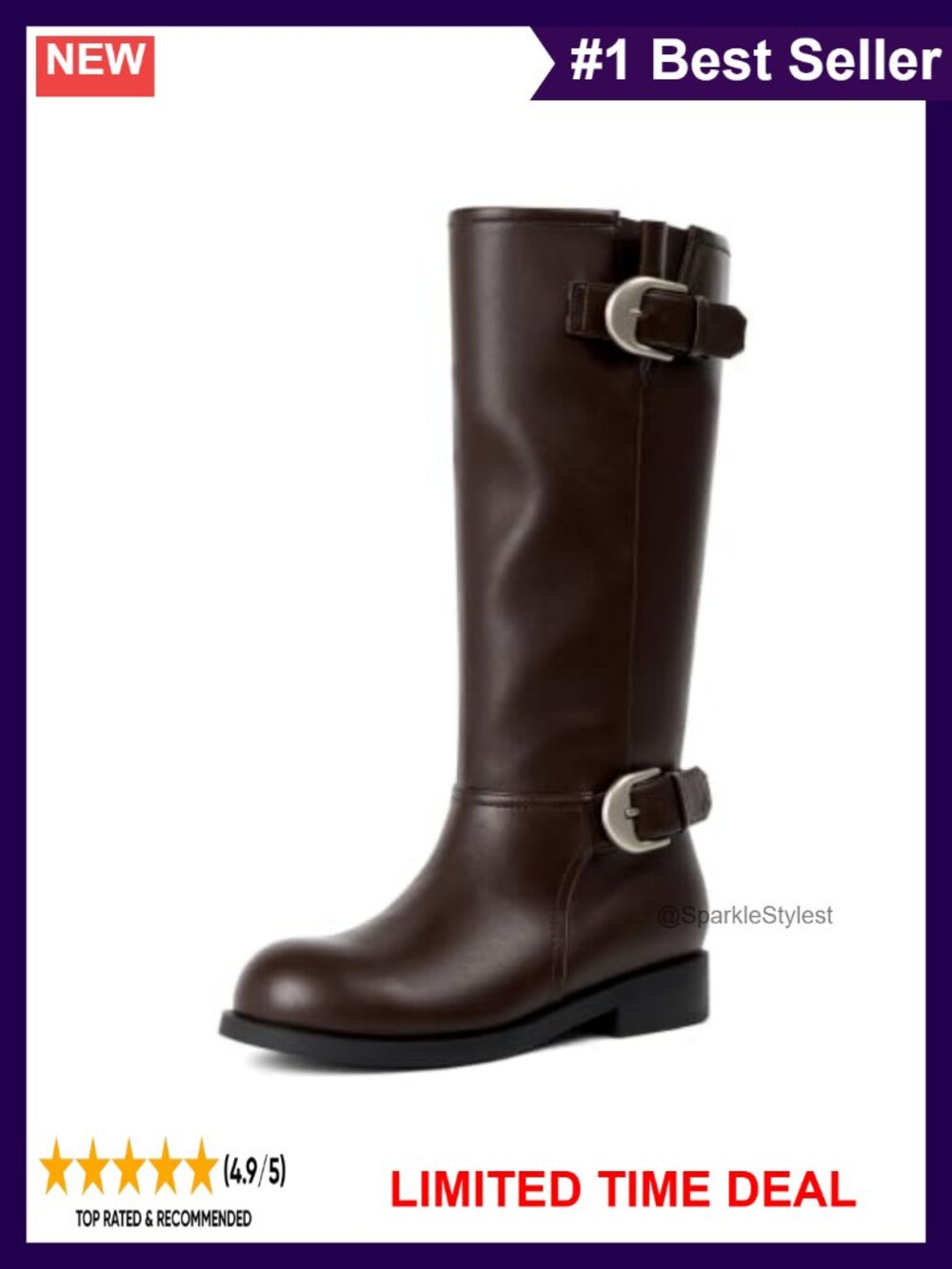 Faux Leather Knee High Boots Round Toe Low Block Heel Tall Combat Boots